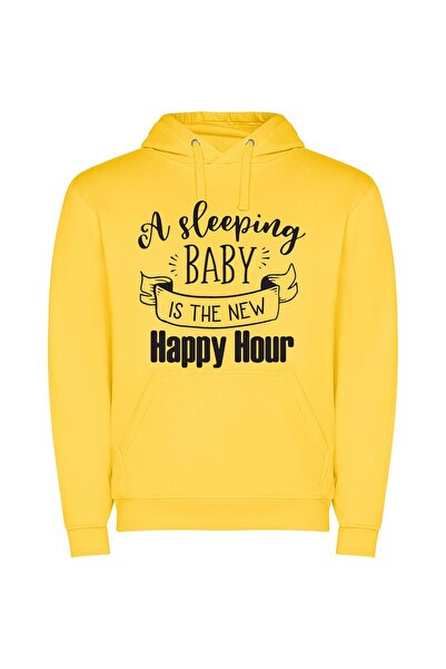 iLovePrints Blissful Slumber: New Happy Φούτερ με κουκούλα σε χρώμα Κίτρινο