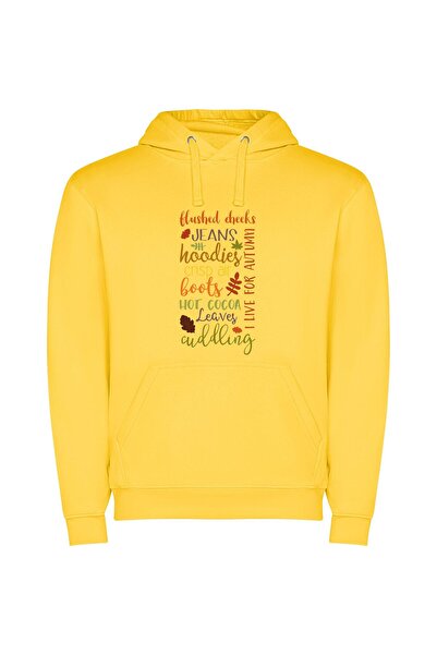 iLovePrints Multilingual Autumn Chic Φούτερ με κουκούλα σε χρώμα Κίτρινο