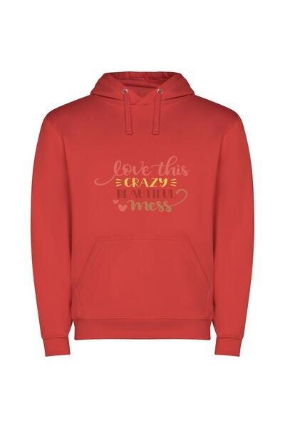 iLovePrints Love in Chaos: Aesthetic Mess Φούτερ με κουκούλα σε χρώμα Κόκκινο