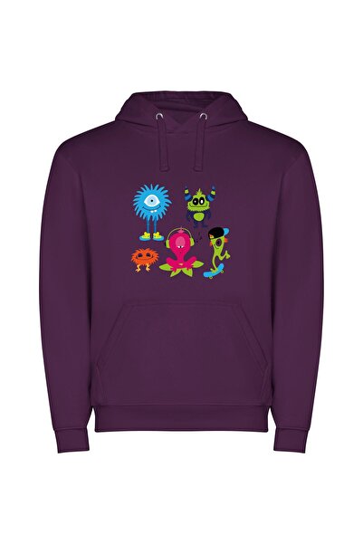 iLovePrints Monsters United: Charming Cartoons Φούτερ με κουκούλα σε χρώμα Μωβ