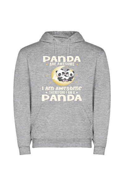 iLovePrints Pandas in Lunar Bliss Φούτερ με κουκούλα σε χρώμα Γκρι