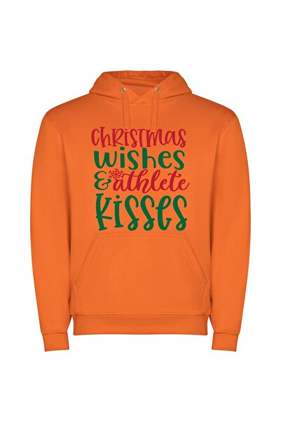 iLovePrints Magic Kisses: Merry Christmas Φούτερ με κουκούλα σε χρώμα Πορτοκαλί