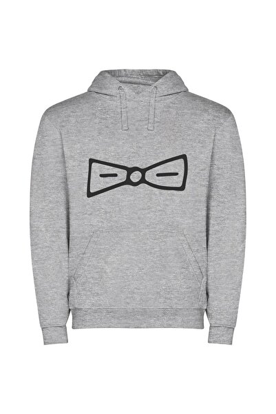 iLovePrints Chic Monochrome Bow Fashion Φούτερ με κουκούλα σε χρώμα Γκρι