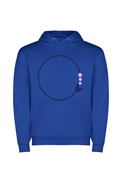 iLovePrints Circle Bliss: Floral Minimalism Φούτερ με κουκούλα σε χρώμα Μπλε