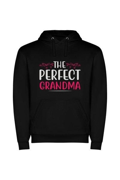 iLovePrints Perfect Pink Grandma Design Φούτερ με κουκούλα σε χρώμα Μαύρο