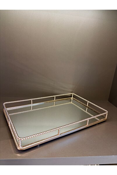 Hinora Home Rectangular Metal Mirrored Glass Tray Decorative Presentation Tray Rose Gold 46X30X6
