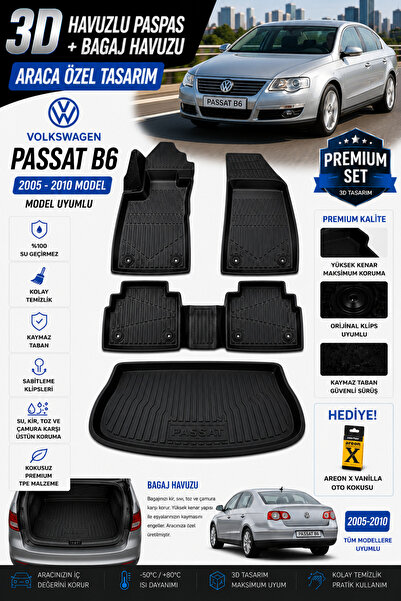 SOLVEKS VOLKSWAGEN PASSAT B6 2010 MODEL UYUMLU 3D ARACA ÖZEL HAVUZLU PASPAS+B...