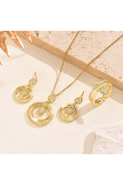 OEM Set lantisor, pandantiv pietre,inel, cercei Gold