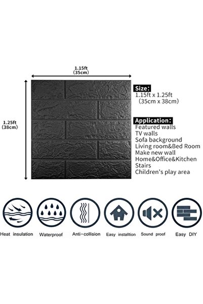 Generic 10 PCS Black 3D Wall Panels, 14.5 sq.feet Coverage, Printable Wallpap...