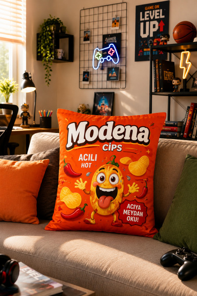 Modena Cips Paket Tasarımlı Acılı Dekoratif İç Dolgulu Kırlent 35x50 cm Dijit...