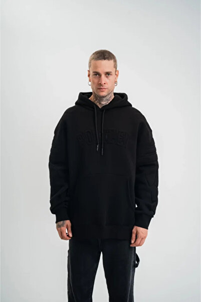 UFC 1985 TOP BRAND Double oversize hooded embroidered sweatshirt - black