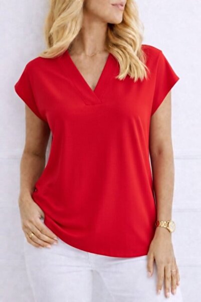 UFC 1985 TOP BRAND Women's V-Neck Short Sleeve Woven Viscose Fabric Blouse