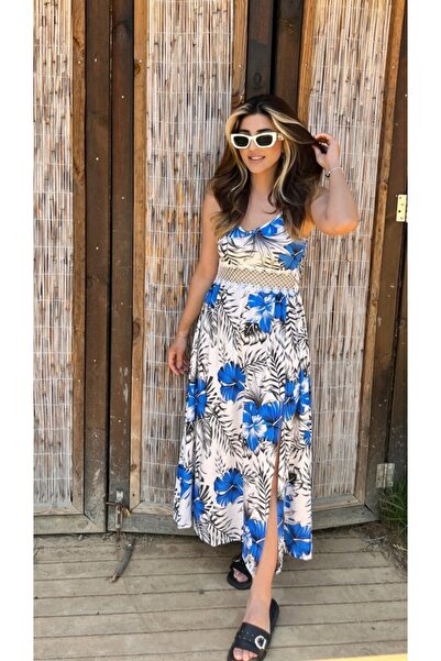 oniks store Women's floral print maxi dress with tie-up straps, v-neck, and s...