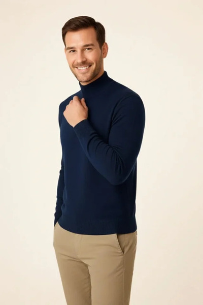 Simala Men's Half Turtleneck Knitwear Sweater Soft Textured Cotton Fine Weave...