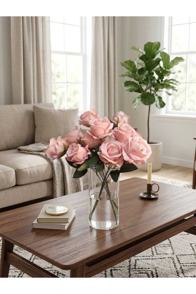 MAKİ DEKOR Yapay Çiçek Gül 2 Adet 7 li Demet 37 Cm Dekoratif Modern Vazo Dekoru