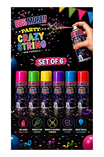 ATC 6 Pcs 250 ml Party Crazy String Spray -- Colorful Fun Silly String for Ce...