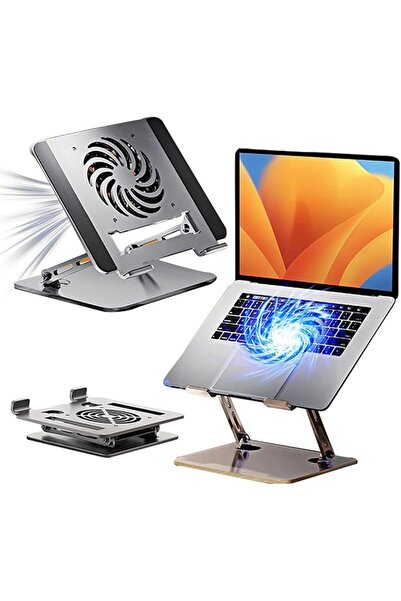 Lukione Aluminum Laptop Cooling Stand with Fan,Adjustable Height Pad for 10-1...