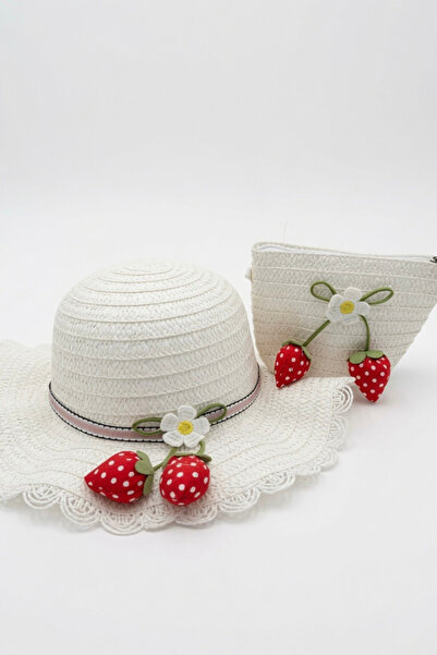 Mollycrush Girl's Gift Summer White Hat and Bag Set |   Strawberry Motif Beac...