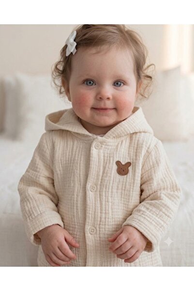 PARK BEBE Baby Muslin Cardigan Hooded Snap-Buttoned 4-Layer Muslin Jacket Cut...