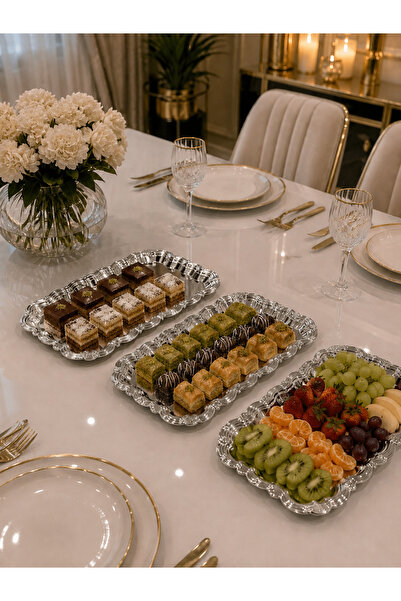 Aslı Hediyelik Lüx 3'lü Gümüş Royal model Paslanmaz Çelik Servis,Söz ,Nişan, ...