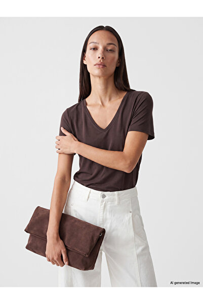 LC Waikiki Brown V-Neck Modal Blend Women's T-Shirt