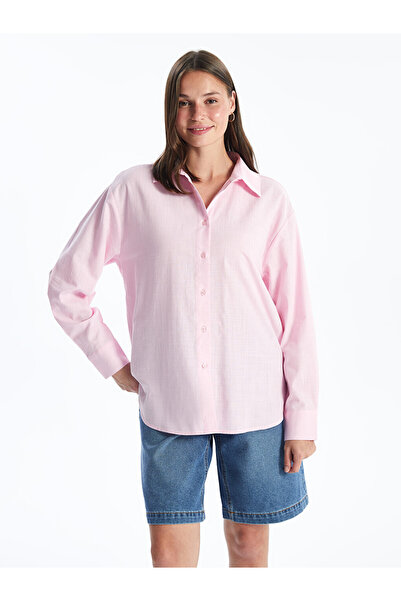 LC Waikiki Pink Plain Long Sleeve Oversize Women's Shirt