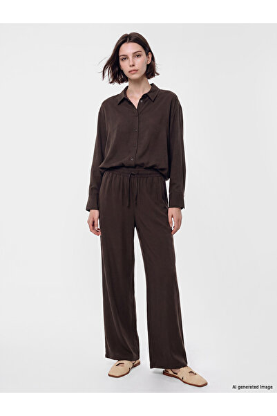 LC Waikiki Brown Wide Leg Women's Trousers with Elastic Waist