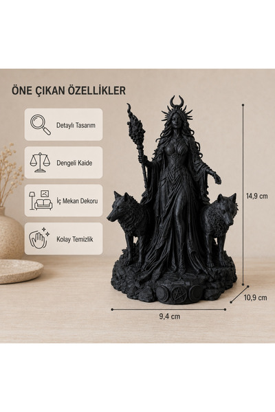 Kurt Figürlü Kadın Dekoratif Siyah Biblo – Masaüstü Ev ve Ofis Dekoru 15 cm