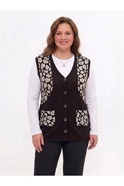 onno style women Silvery Leopard Pattern Classic Buttoned Vest