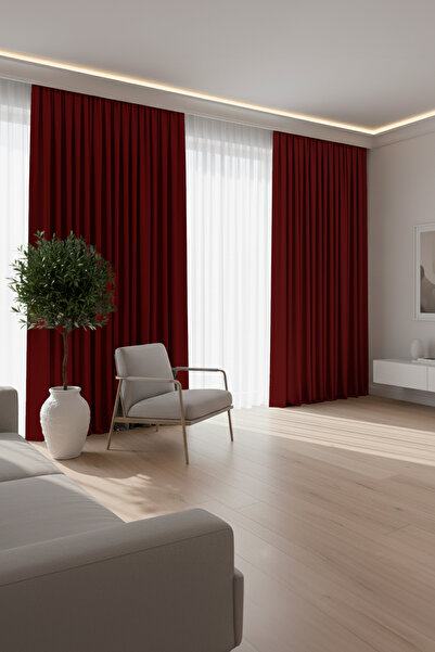 Velveta Modern Series Düz Pile Kadife Dokulu Fon Perde Kırmızı
