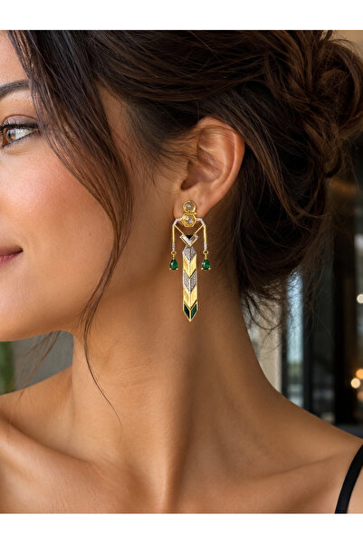 ANKA JEWELLRY أقراط نسائية متدلية هندسية الشكل مرصعة بحجر أخضر فولاذي |   الل...