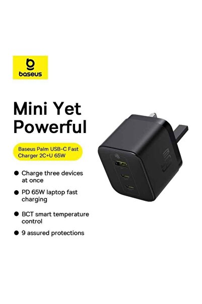Baseus Fast Wall Charger with Cable, 65W, Black, from Palm Fast Charger 2C-U ...