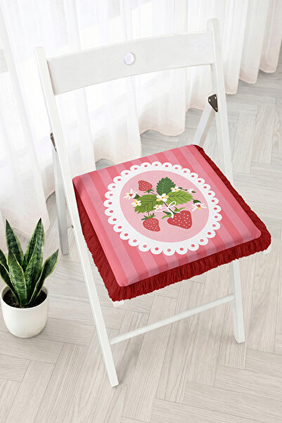 Realhomes Strawberry and Floral Motif Striped Patterned Fringed Zippered Chai...