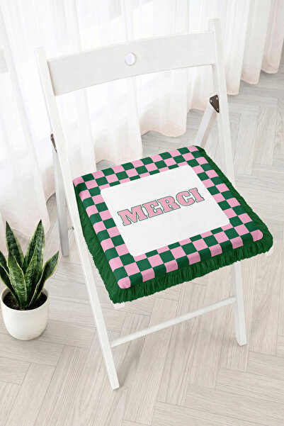 Realhomes Merci Written Checkerboard Patterned Fringed Zippered Chair Cushion...