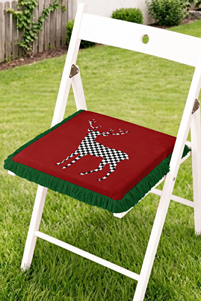 Realhomes Checkered Deer Figured Fringed Zippered Chair Cushion - Bohemian De...