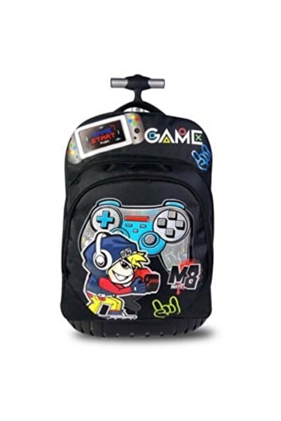 OEM Ghiozdan Troler Negru cu Model Figurina Gamer - 33x27x47cm