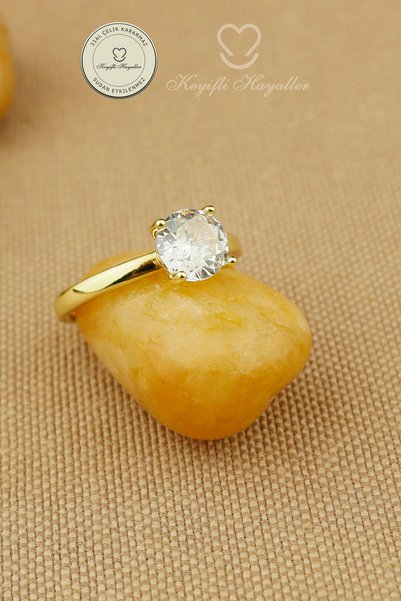 Keyifli Hayaller Steel Ring - Adjustable Steel White Zircon Solitaire Ring, Non-Tarnish, Non-Fade