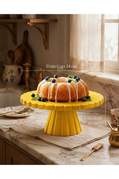 Mazaka Studio Kek Pasta Sunum Standı Cupcake Standı 24 cm Sarı
