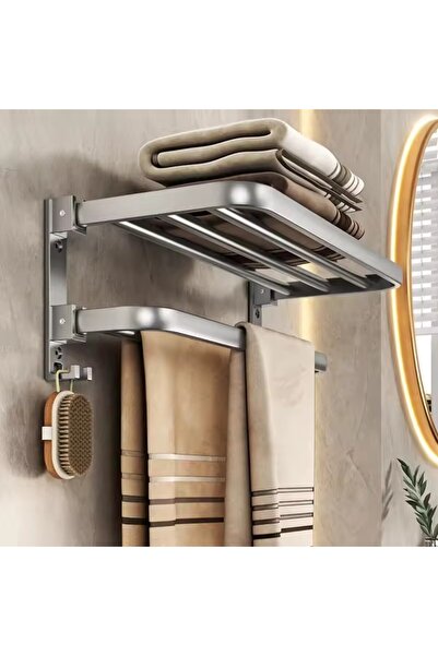 PlayFun Suport pliabil pentru prosoape din aluminiu, 2 niveluri, cu cârlige