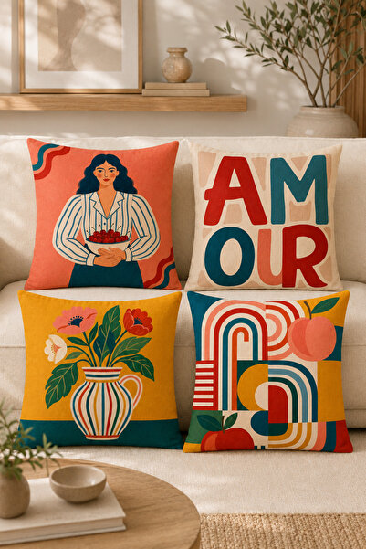 stellahomes Set of 4 Retro Decorative Throw Pillow Covers – Floral, Figure, A...