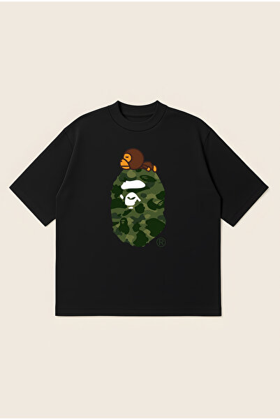 Moon Dancer تي شيرت Bape Milo أخضر مطبوع كبير الحجم للجنسين مصنوع من القطن بن...