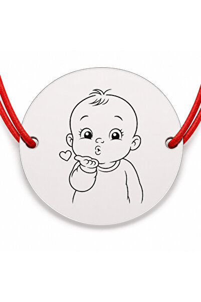 Simoshop Brățară argint 925 cu bănuț gravat bebe care trimite un pupic, șnur ...