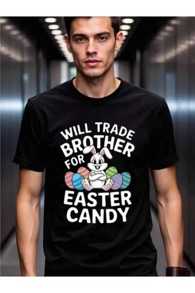 KYMC07 تي شيرت رجالي بطبعة أرنب مع عبارة "Will Trade Brother Candy"، قميص قطن...