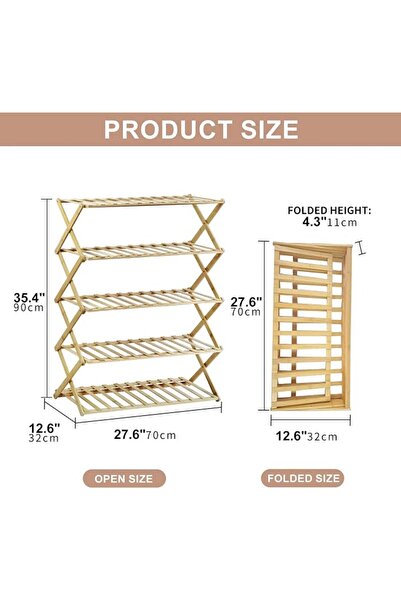SKY TOUCH SKY-TOUCH 5-Tier Folding Shoe Racks, Foldable Bamboo Shoe Shelf Mul...