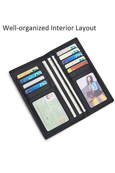 GENERAL محفظة رجالية طويلة ونحيفة من الجلد مع خاصية حجب RFID، حامل رقيق للشيكات