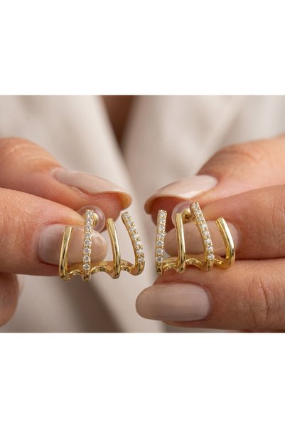 Prizma Concept Women's Stone Zircon Nail Model Look Earrings Pair - Trendy Sparkling Design Earrings