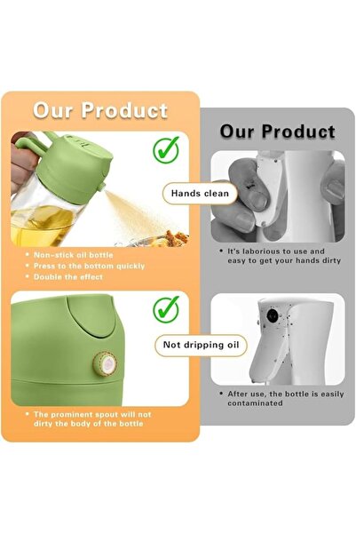 TRASSLE 16oz Glass Oil Dispenser - 2-in-1 Adjustable Sprayer & Pourer Bottle ...