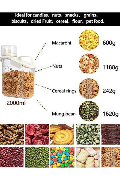 fitto 2L Airtight Cereal Container Storage with Measuring Cup and Pouring Spo...