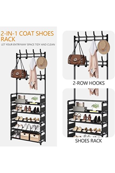 GENERAL Coat Rack with Shoe Storage - Hall Tree |Metal Shoe Rack Coat Rack Co...