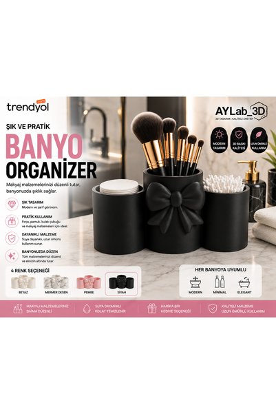 AYLAB3D Banyo Organizer Makyaj Organizeri Pamukluk Kulak Çubuğu Düzenleyici Kozmetik Organizer 3 Bölmeli